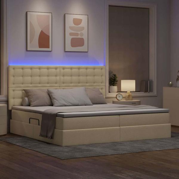 LED-Speicherbett mit Matratze Creme 200 x 200 cm Stoff