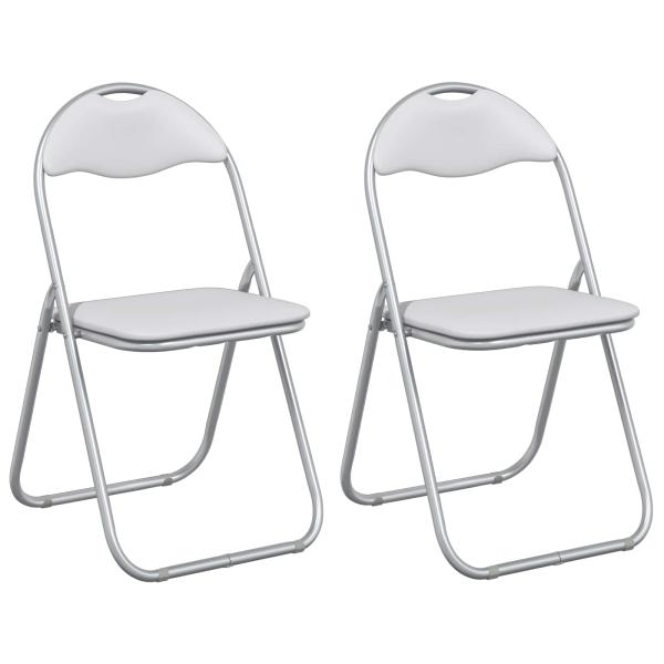 Klappstuhl 2 Stk. Kunstleder Weiß und Grau 48 x 43,5 x 81 cm