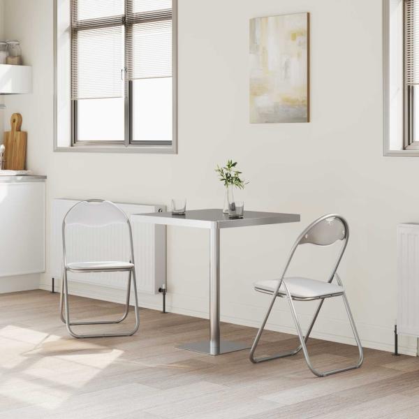 Klappstuhl 2 Stk. Kunstleder Weiß und Grau 48 x 43,5 x 81 cm
