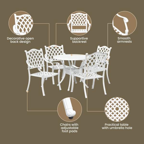 Garten Essgruppe 5 pcs Weiß Aluminium