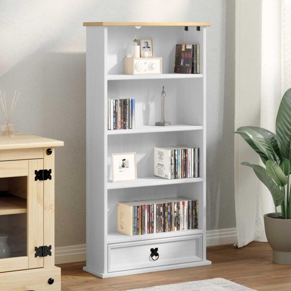 ARDEBO.de - CD-Regal Weiß 52 x 17.5 x 103 cm Massives Kiefernholz