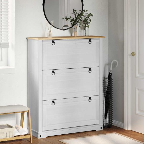 ARDEBO.de - Schuhschrank Corona Weiß 99 x 32 x 122 cm Massives Kiefernholz