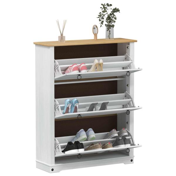 Schuhschrank Corona Weiß 99 x 32 x 122 cm Massives Kiefernholz