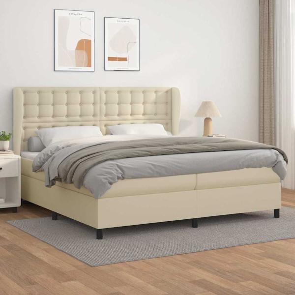 ARDEBO.de - Boxspringbett mit Matratze Creme 200x200 cm Kunstleder