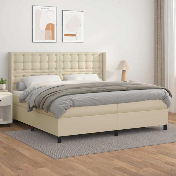 ARDEBO.de - Boxspringbett mit Matratze Creme 200x200 cm Kunstleder