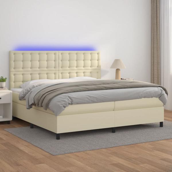 ARDEBO.de - Boxspringbett mit Matratze & LED Creme 200x200 cm Kunstleder