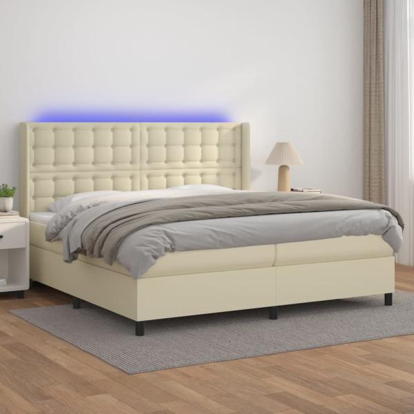 ARDEBO.de - Boxspringbett mit Matratze & LED Creme 200x200 cm Kunstleder