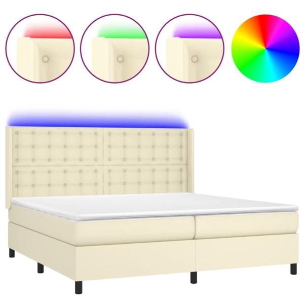 Boxspringbett mit Matratze & LED Creme 200x200 cm Kunstleder