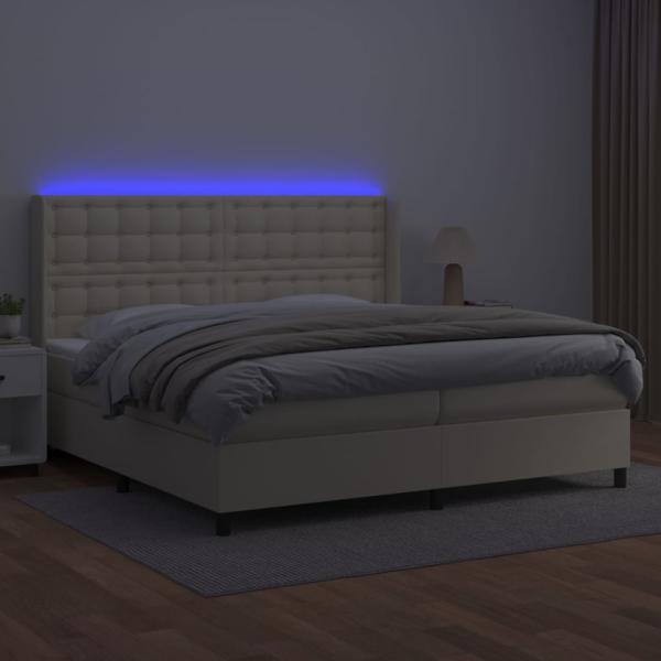 Boxspringbett mit Matratze & LED Creme 200x200 cm Kunstleder