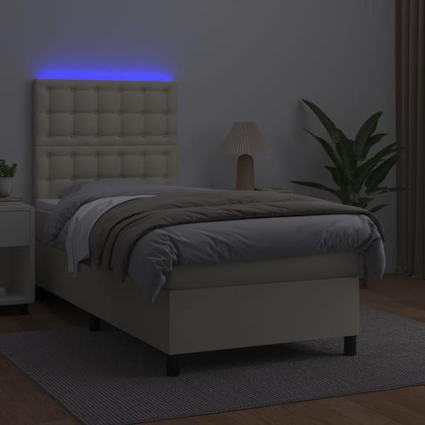 Boxspringbett mit Matratze & LED Creme 90x200 cm Kunstleder