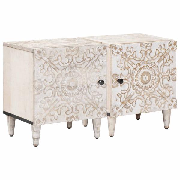 ARDEBO.de - Nachttisch 2 stk. Weiß 40 x 33,5 x 46 cm Massivholz Mango