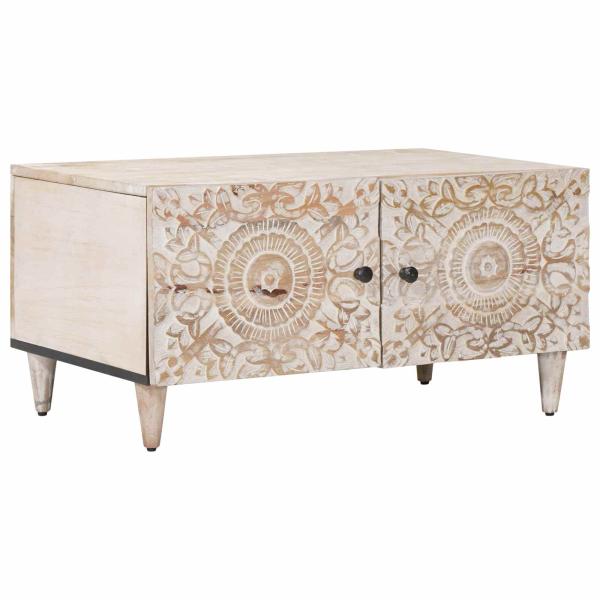 ARDEBO.de - Couchtisch Weiß 80 x 50 x 40 cm Massivholz Mango