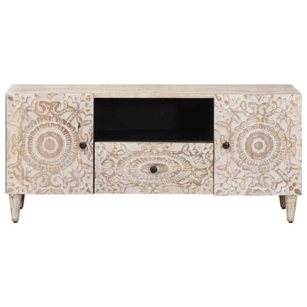 TV-Schränk Weiß 105 x 33,5 x 46 cm Massivholz Mango