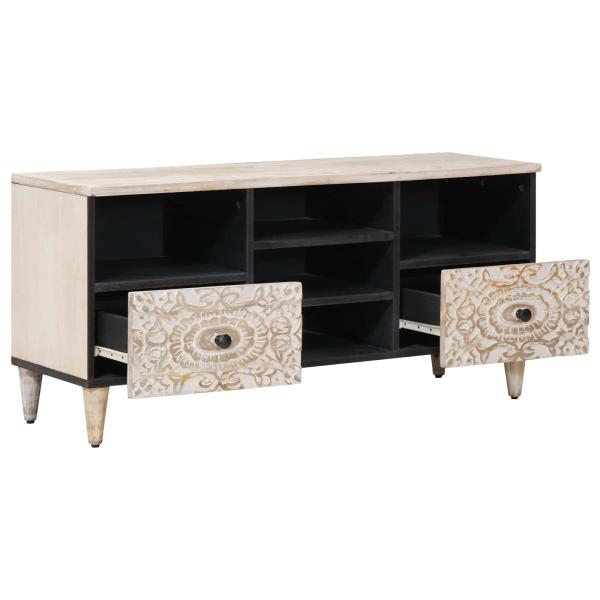 TV-Schränk mit Regal Weiß 100 x 33,5 x 46 cm Massivholz Mango