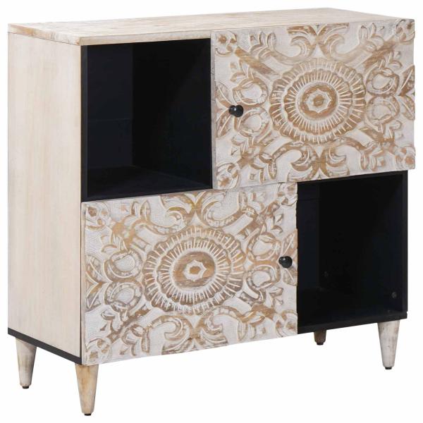 ARDEBO.de - Sideboard mit Speicher Weiß 80 x 33,5 x 75 cm Massivholz Mango