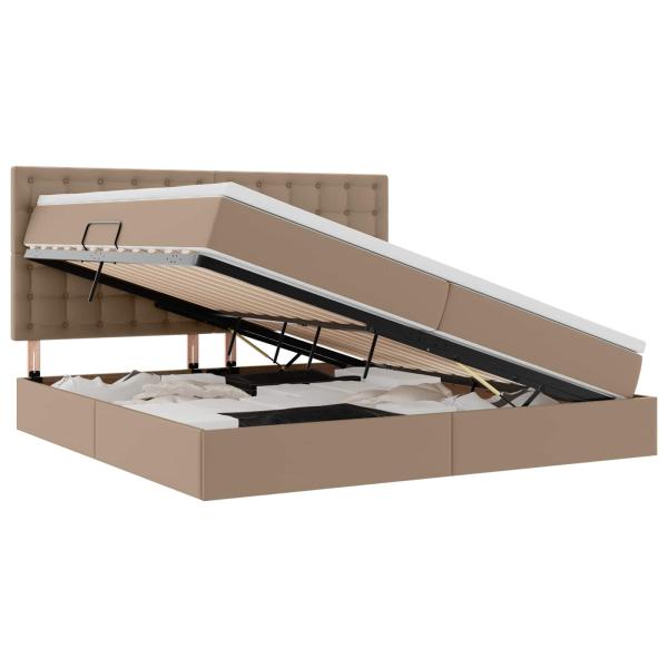 Bett mit Stauraum und LED Cappuccino 200 x 200 cm Kunstleder