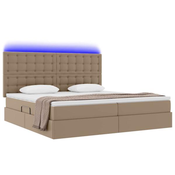 Bett mit Stauraum und LED Cappuccino 200 x 200 cm Kunstleder