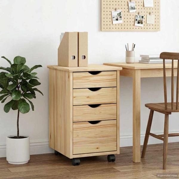 ARDEBO.de - Rollschrank Mit Rad Braun 34 x 39 x 56 cm Massives Kiefernholz