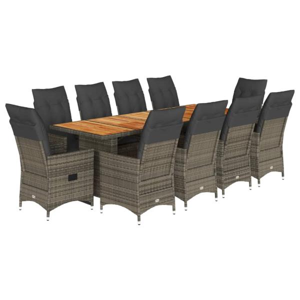 11-tlg. Garten-Bistro-Set mit Kissen Grau Poly Rattan