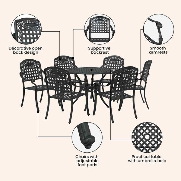 Garten Essgruppe 7 pcs Schwarz Aluminium