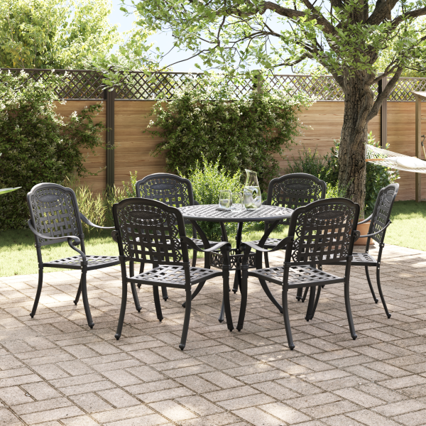 Garten Essgruppe 7 pcs Schwarz Aluminium