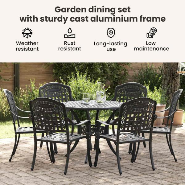 Garten Essgruppe 7 pcs Schwarz Aluminium