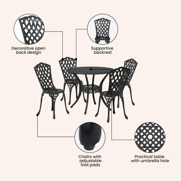 Garten Essgruppe 5 pcs Schwarz Aluminium