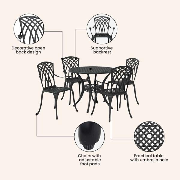 Garten Essgruppe 5 pcs Schwarz Aluminium