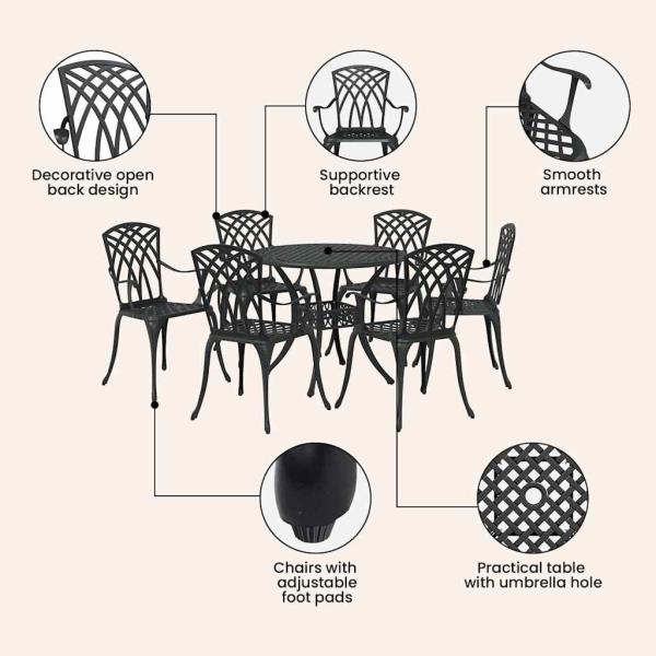 Garten Essgruppe 7 pcs Schwarz Aluminium