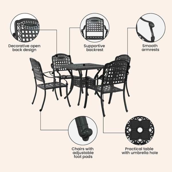 Gartentisch Set 5 pcs Schwarz Gussaluminium