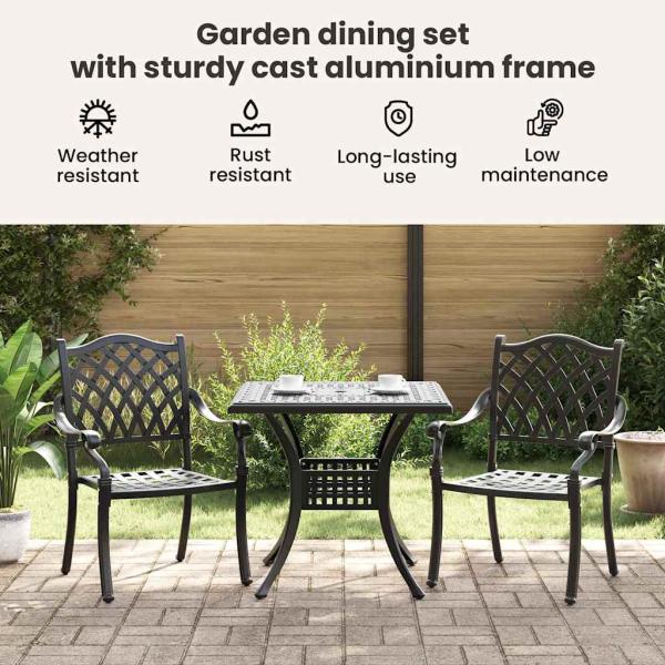 Gartentisch Set 3 pcs Schwarz Gussaluminium