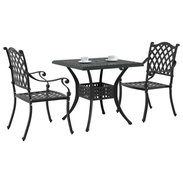 Gartentisch Set 3 pcs Schwarz Gussaluminium