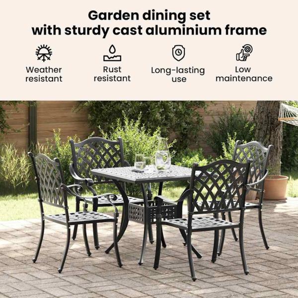 Gartentisch Set 5 pcs Schwarz Gussaluminium
