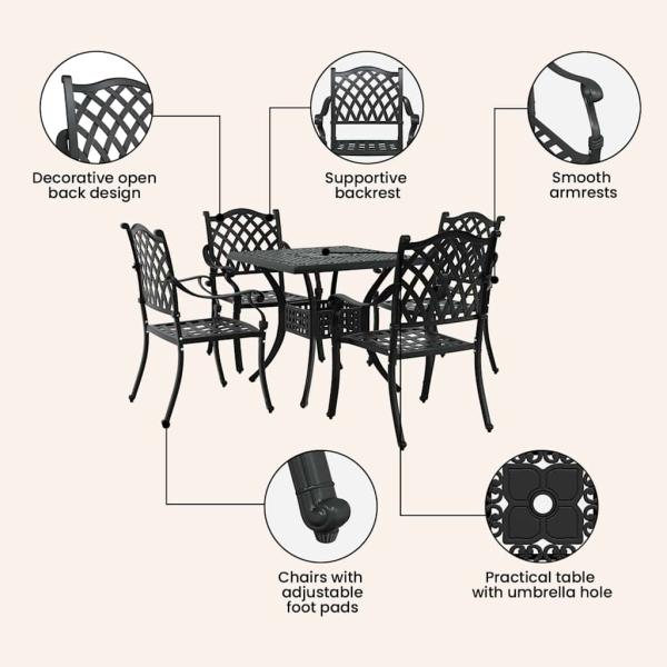 Gartentisch Set 5 pcs Schwarz Gussaluminium