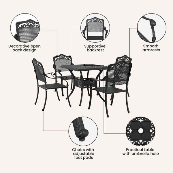 Gartentisch Set 5 pcs Schwarz Gussaluminium