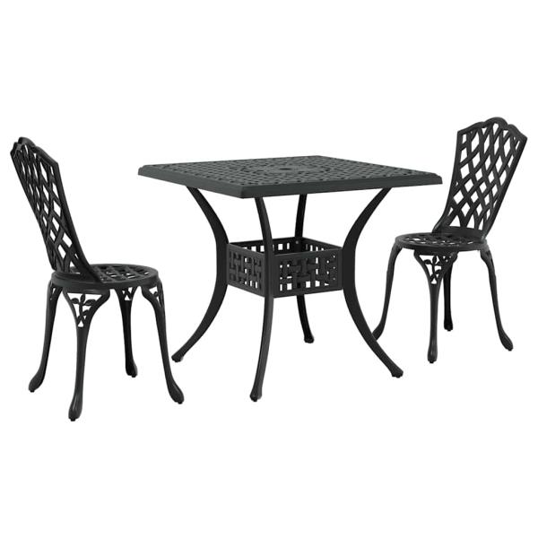 Gartentisch Set 3 pcs Schwarz Gussaluminium