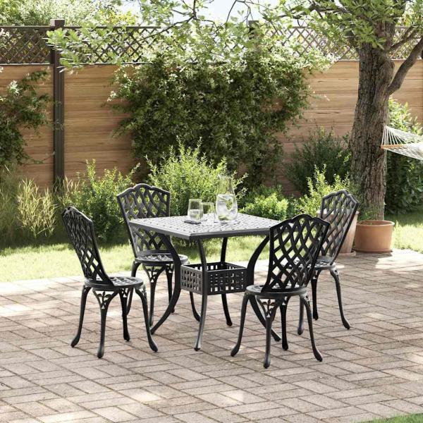 ARDEBO.de - Gartentisch Set 5 pcs Schwarz Gussaluminium