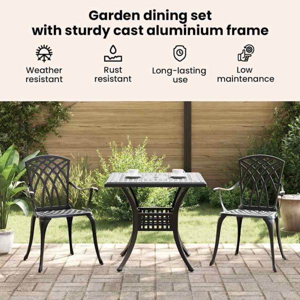 Gartentisch Set 3 pcs Schwarz Gussaluminium