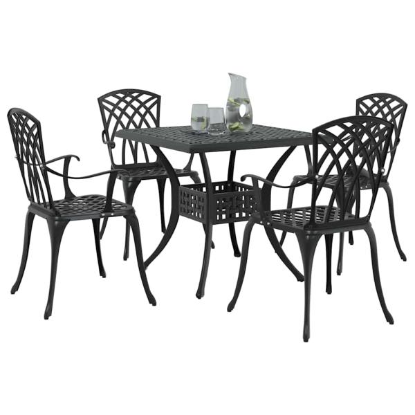 Gartentisch Set 5 pcs Schwarz Gussaluminium