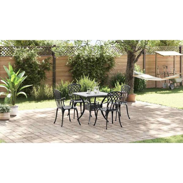 Gartentisch Set 5 pcs Schwarz Gussaluminium