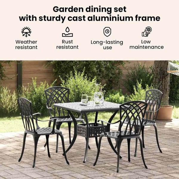 Gartentisch Set 5 pcs Schwarz Gussaluminium