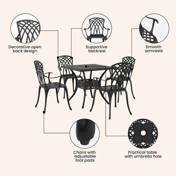Gartentisch Set 5 pcs Schwarz Gussaluminium
