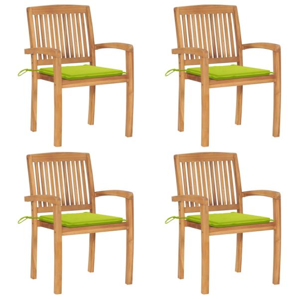 ARDEBO.de - Stapelbare Gartenstühle mit Kissen 4 Stk. Massivholz Teak