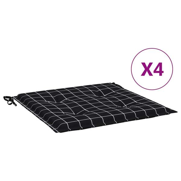 Gartenstuhl-Kissen 4 Stk. Schwarz Karomuster 40x40x3 cm Stoff