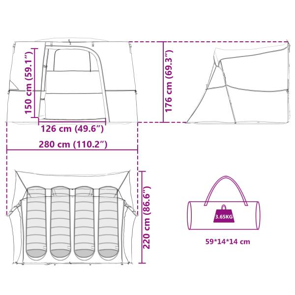Camping-Zelt-Set mit Dach 2 pcs Orange Taffeta und Stoff