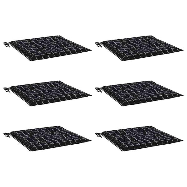 Gartenstuhl-Kissen 6 Stk. Schwarz Karomuster 40x40x3 cm Stoff