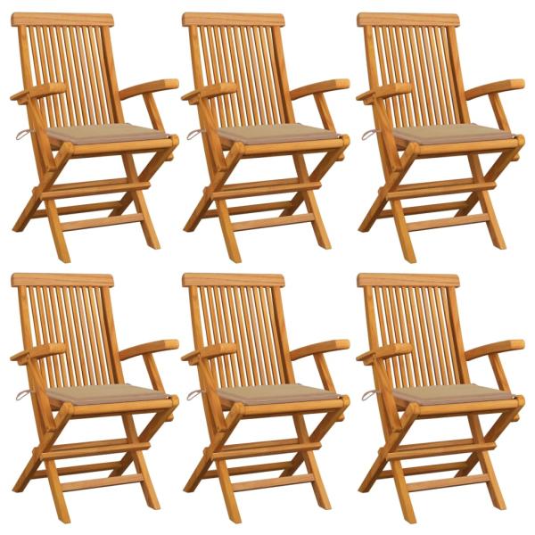 ARDEBO.de - Gartenstühle mit Beige Kissen 6 Stk. Massivholz Teak