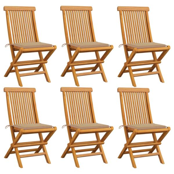 ARDEBO.de - Gartenstühle mit Beige Kissen 6 Stk. Massivholz Teak