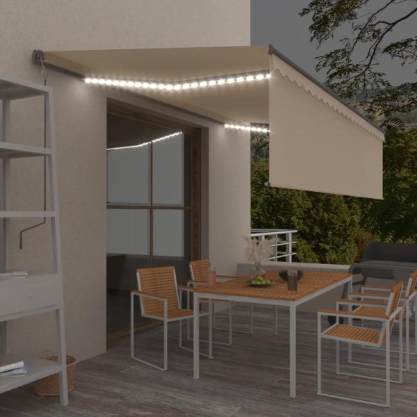ARDEBO.de - Markise Manuell Einziehbar mit Rollo & LED 5x3 m Creme
