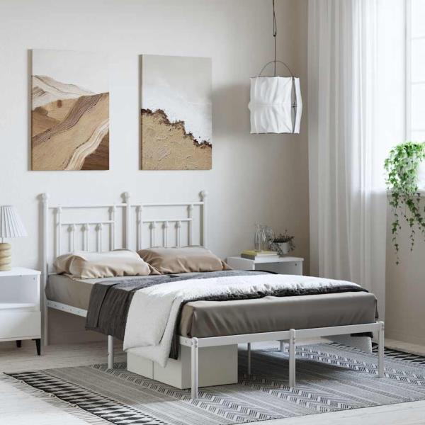 ARDEBO.de - Bettgestell mit Kopfteil Metall Weiß 135x190 cm